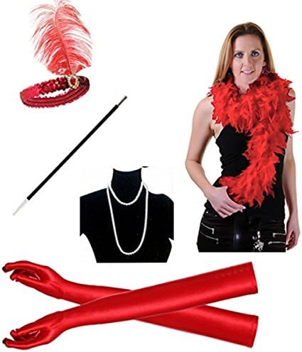 1920s Flapper Headband Flapper Accessory Girl Dress Assembly Necklace Gloves Cigarette Holder Scarf 5PCS Gatsby Party