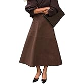 CHARTOU Women Long Faux Suede Leather Skirt Vintage High Waist Fall Winter Flared Maxi A Line Skirt