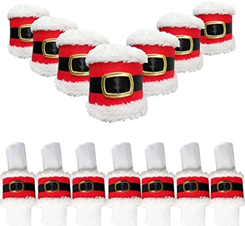 Set of 7 Christmas Santa Belts Napkin Rings Holder Serviette Holiday Party Banquet Dinner Dining Table Decor XMAS Ornaments