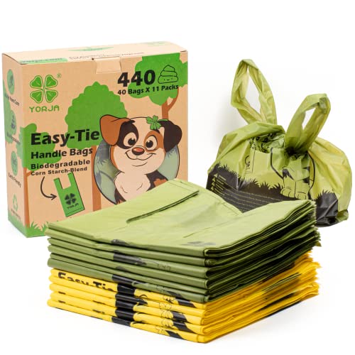 YORJA Tie Handles Dog Poo Bags, 440 Pet Poop Bags, Thick and Strong 100% Leak-Proof Biodegradable Cat Litter Waste Bags