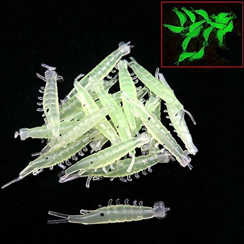 Pyramids 50pcs 3cm/1.18inch Luminous Silicone Soft Shrimp Fishing Lures Bait Glow in Dark Noctilucent Simulation Small Light Green Freshwater Fishing Shrimp Lure Bait Fishing Tackle Lure Baits
