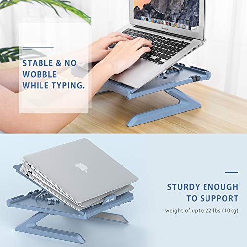 Laptop Stand Ergonomic, Jelly Comb Multi-Angle Adjustable Laptop Riser with Built-in Foldable Legs and Phone Holder, Ventilated Notebook Stand Tray for MacBook, Desktop Computer, Tablet (Blue Grey)