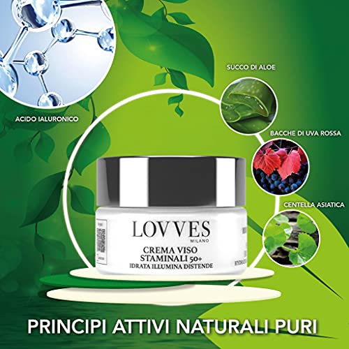 LOVVES Face Cream Stem Cells 50+, High Natural Cosmetics, Anti-Wrinkle, Anti-Aging Face Cream for Mature Skin, Moisturizing, for Day and Night, Glass Jar Format 50 ml