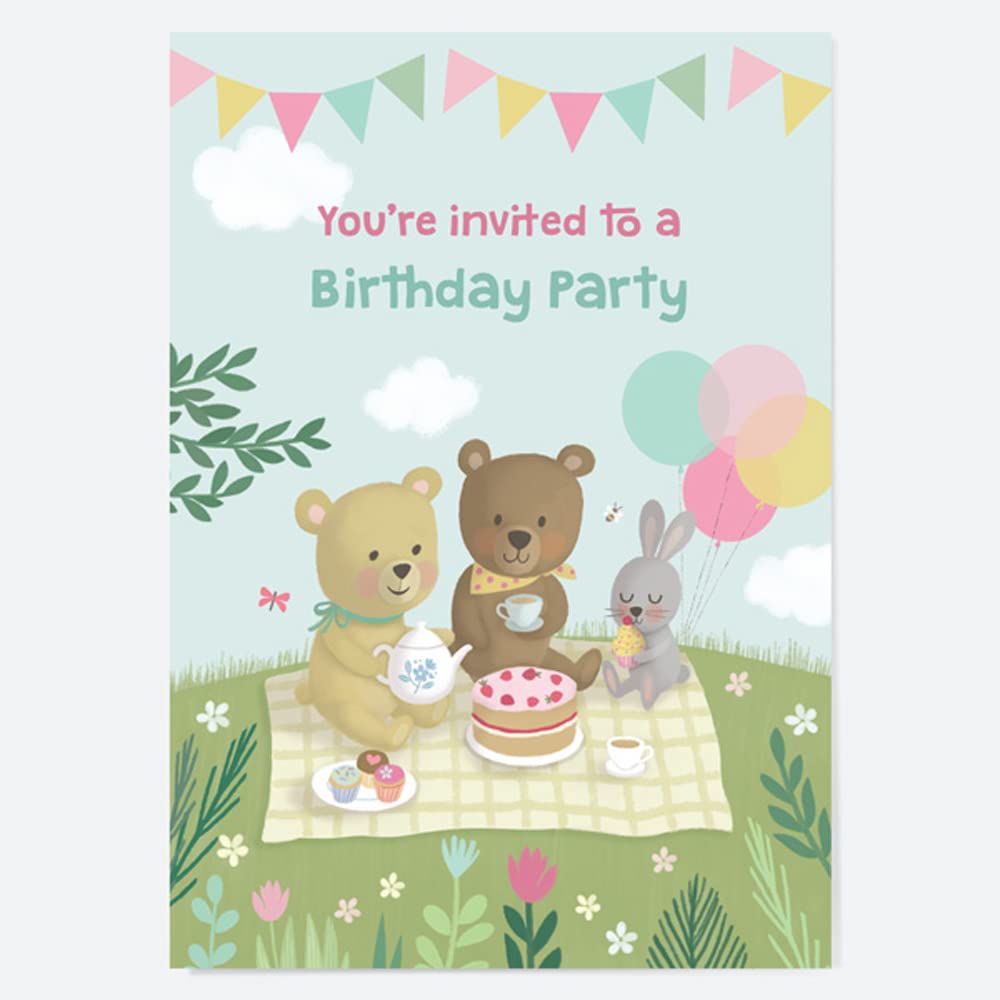 Dotty about Paper Kids Birthday Invitations - Teddy Bears Picnic - Pack of 10 (24 0045)