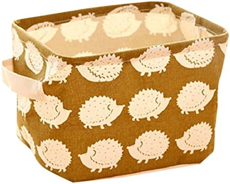 Kerocy Basket Storage Box Folding Desk Organizer linen Makeup Cosmetic Jewelry Debris(7.9 6.3 5.5 inches) (Hedgehog)
