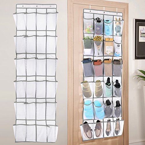 Over the Door Shoe Organizer, 24 Mesh Pockets Singlesided Hanging Shoe