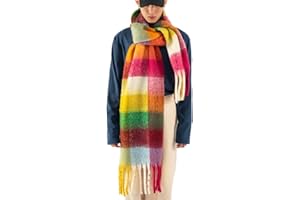 OUNIYA Large Chunky Plaid Scarf Checked Colorful Oversized Scarves Soft Big Cashmere Wool Thick Winter Warm Blanket Women
