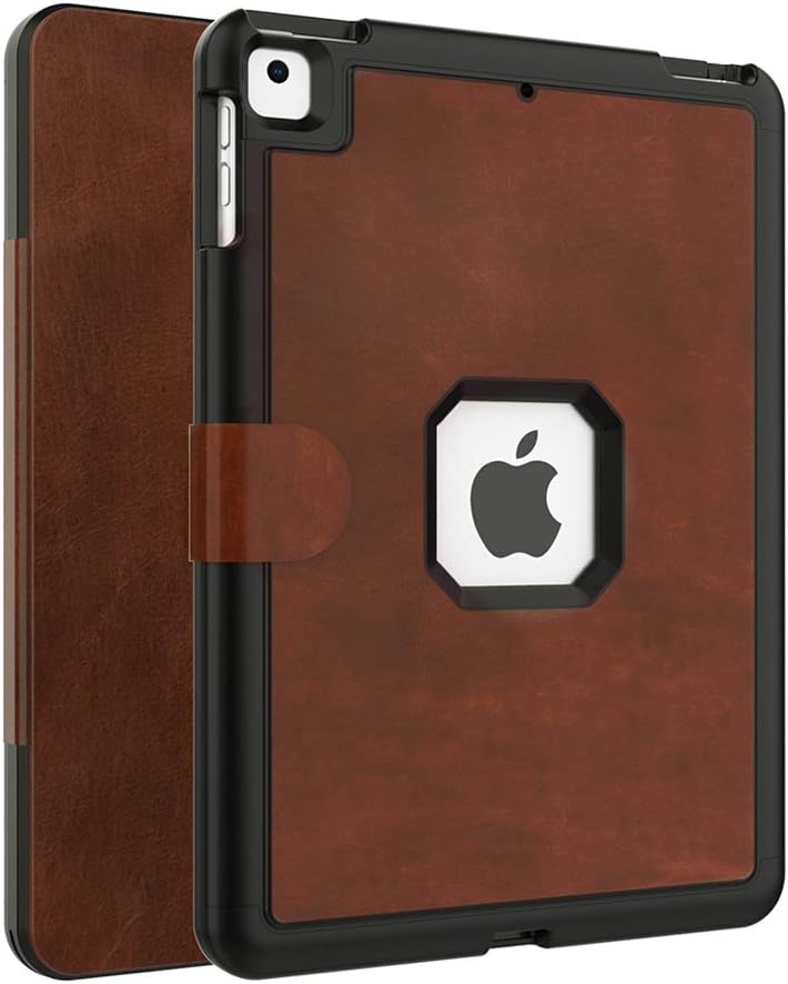 FSCOVER Heavy Duty iPad Case 9.7 inch 2018/2017 6th/5th Generation, Trifold Stand Flip Cover Three Layers Shockproof Rugged Full Body Protective Case for Apple iPad 9.7" 2018/2017,Brown