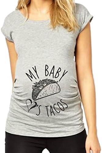 HAPPYBERRY Women Maternity T Shirt Funny Pregnancy Tops Ruched Side Graphic Tee Grey Medium