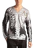 Ed Hardy Men's Metallic Skeleton Print V-Neck Sweater
