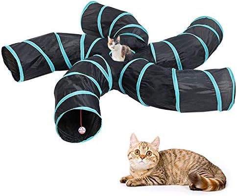 Yiteng 猫 キャットトンネル 5通 五つのトンネル 1穴 ペット用品 お留守番に 折りたたみ式 スパイラル プレイトンネル おもちゃ ストレス解消 収納便利 面白い 猫遊び 猫のトンネル 子犬 うさぎ 小動物 ボールに付き ブルー5通