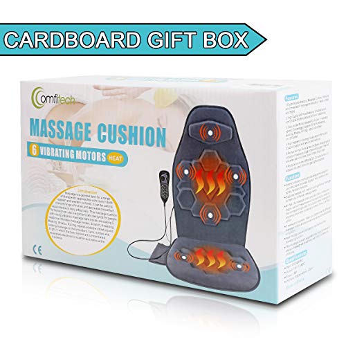 Comfitech Car Seat Back Massager Chair Pad Cushion with Heat, 6 Vibrating Motors for Office, Auto, Home (Black)