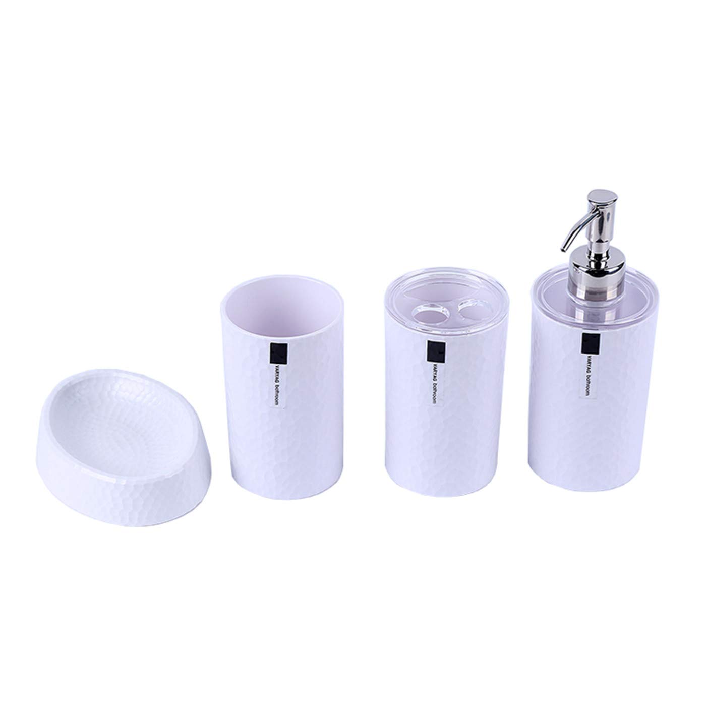 London Boutique 4 Pieces Bathroom Accessory Set Soap Dispenser Toothbrush Holder Tumbler Soap Dish White Black Brown (White)
