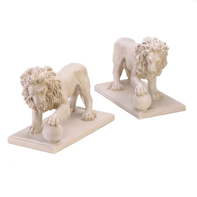 SET OF 2 STATELY LION STATUE DUO DRIVEWAY ENTRANCE GARDEN