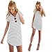 NOMENI Women Crew Neck Short Sleeve Striped Loose T-Shirt Mini Dress (Large, White)