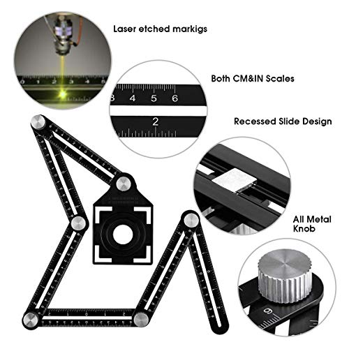 KEGOUU Multi Angle Measuring Ruler, Premium Aluminum Alloy Ultimate Marking Template Tool/Layout Angle Finder Tool/Woodworking Tool/Flooring Angle Ruler for Craftsmen, Handymen, Builders, DIY-ers