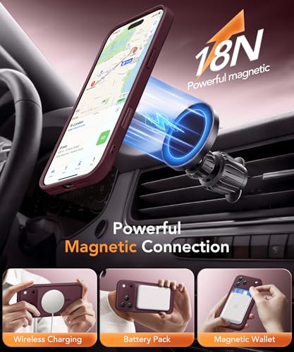 Magnetic Case for iPhone 17 Pro Max with Privacy Screen Protector [Compatible with MagSafe][Camera Protection][Military-Grade][Camera Control Cover]Translucent Matte 17 ProMax Phone Case,Wine Red