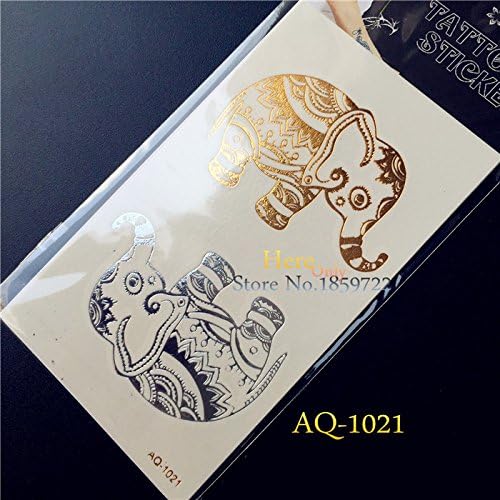 GSN 2015 New brand Indian metallic flash tatoo gold silver temporary stickers AQ-1021 Elephant sexy women henna fashion tattoo paste