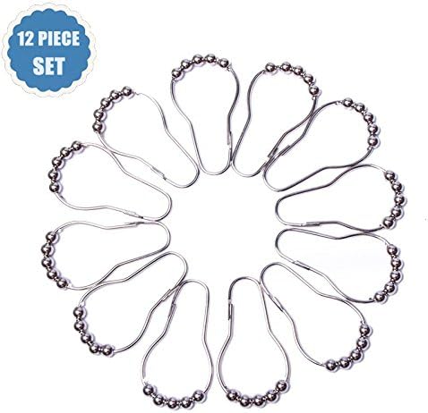 Biaze - 12 Pieces Set Shower Curtain Roller Hook Rings 100% Stainless Steel Rust Resistant Friction Free Polished Chrome