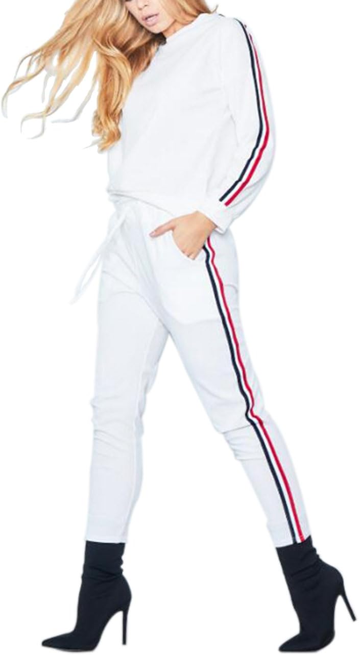 Women's 2 Pieces Casual Autumn Spring Sports Sweatsuits Joggers Side Striped Cotton Tracksuit Jumper Sets