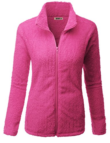 Doublju Womens Casual Sherpa Long Sleeve Fleece Jacket PINK,M