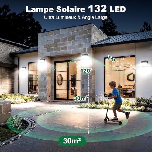 Outdoor Solar Light, 3 Modes Solar Motion Detector Light, IP65 Waterproof Solar LED Outdoor Lighting for Wall, Garden, Garage, Carport, Patio and [Pack of 3] Cool White 6000K