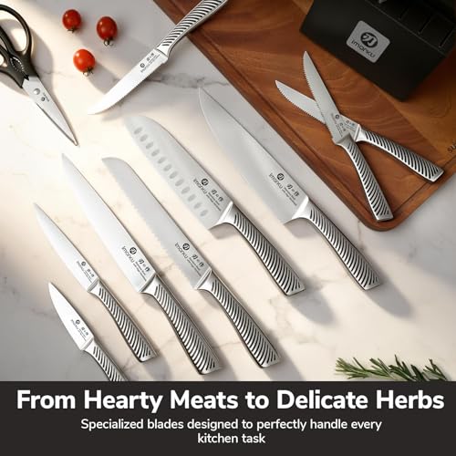 imarku Knife Block Set, 14-Piece Kitchen Knife Set with Built-in Sharpener, Razor Sharp Japanese High Carbon Stainless Steel Knives, Dishwasher Safe, Ideal Birthday Gift for Mom & Dad, Black