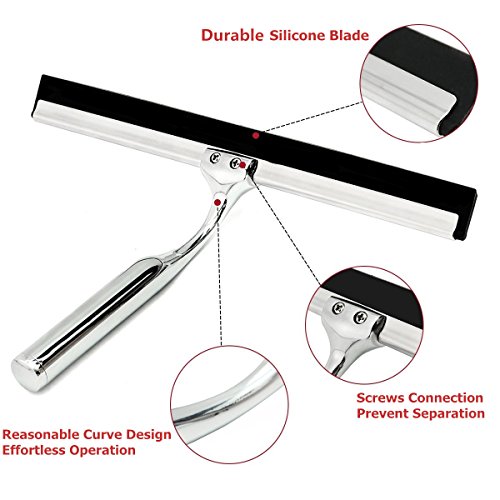 Dailyart Shower Squeegee Bathroom Glass Squeegee Window Wiper Chrome Plated and Stainless Steel Mirror Door Cleaning with Hook