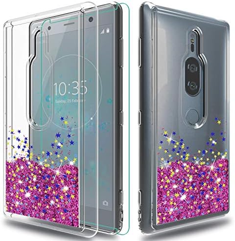 Sony Xperia XZ2 Premium Case with HD Screen Protector,Wtiaw [Quicksand Series] Flowing Liquid Floating Ultra Thin Shock Absorption Clear TPU Case for Sony Xperia XZ2 Premium-SA Rose Red