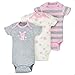 Gerber Baby Girls' 3-Pack Short-Sleeve Onesies Bodysuit, Gray/lt Pink, 0-3 Months