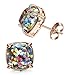 LOYALLOOK Stainless Steel Square Studs Multi-Glitter Stud Earrings for Womens Girls 12mm Rose Gold Tone
