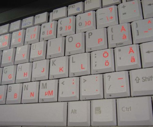 SWEDISH - FINNISH KEYBOARD STICKERS WITH RED LETTERING ON TRANSPARENT BACKGROUND