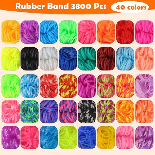 YeeQo 4100+ Colorful Bracelet Bands Set, DIY Elastic Bands Bracelet Kit for Kids with 54 Compartments, Including Frame, Charms, Beads, Creative Toys and Gifts