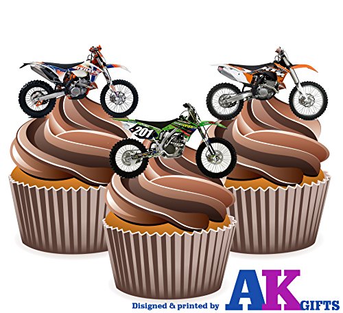 AKGifts Motocross KTM Mix -12 EDIBLE WAFER CUP CAKE TOPPERS Cake Decorations