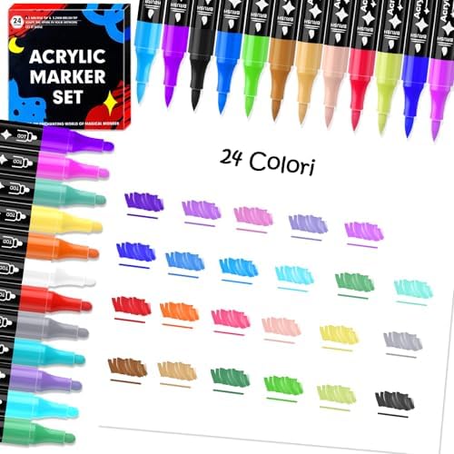 24 Colori Pennarelli Acrilici Doppia Punta,Set Pennarelli Professionali