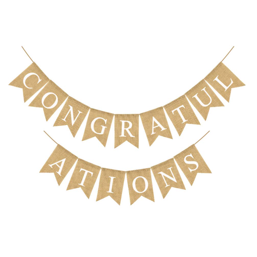 Toyvian Congratulations Decorative Flag Party Props Burlap Banner Swallowtail Garland Linen Bunting for Wedding Party Graduation