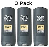 Dove Men + Care Body and Face Wash, Sensitive Clean, 18 Oz (Pack of 3)