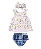 Infant Baby Girl Outfit Wildflowers Cross Vest Ruffled Leaf Short Pants With Headband Clothing (Tag: 80/6-12 Months, White)