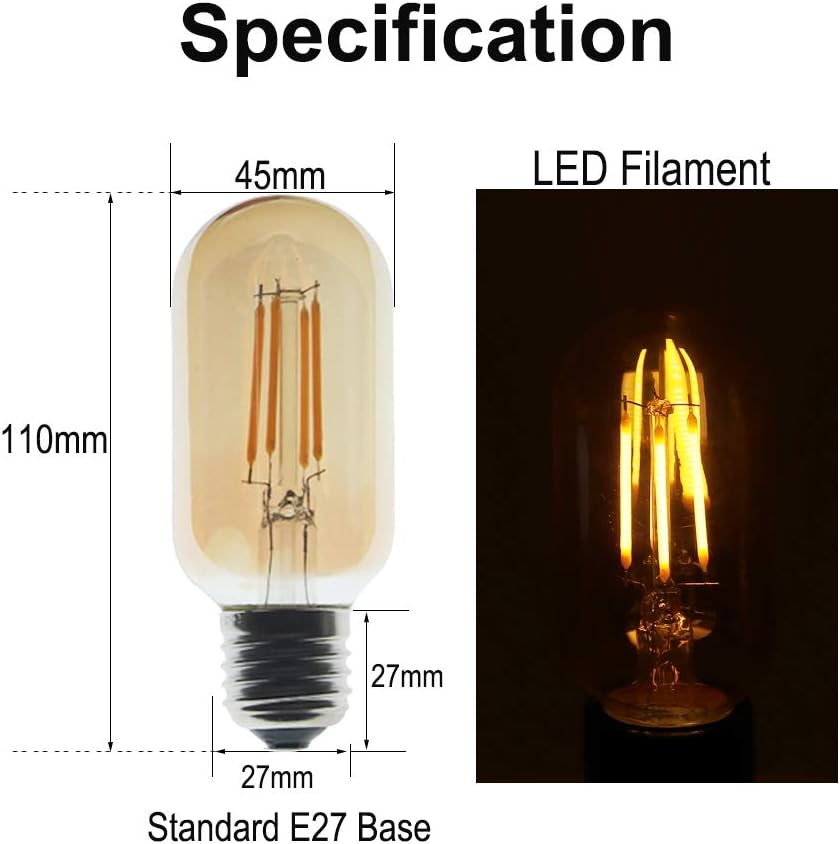 ZFQ Vintage Edison LED Filament Bulb T45 4W Decorative Bulb E27 Screw Base, Gold Tinted Glass, 2700K Warm White - Image 3
