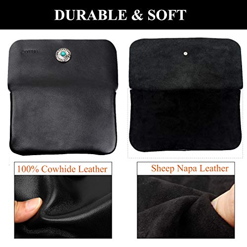 FIREDOG Tobacco Pouch, Genuine Leather Pipe Pouch Vintage Rolling Smoking Travel Folding Tobacco Bag Carrying Storage Holder(Black)