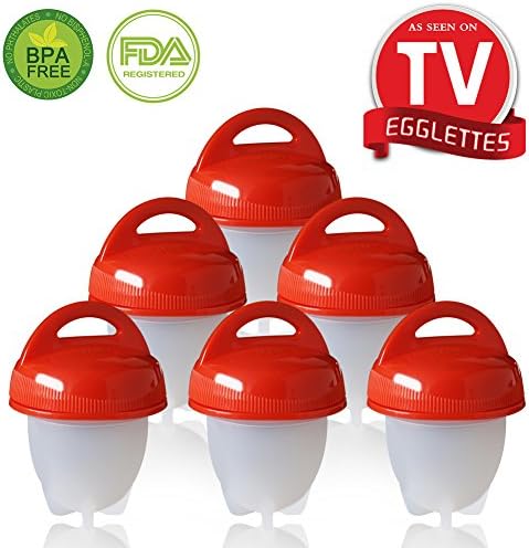 Egg Cooker LQQBSTORAGE Non Stick Silicone Egg Poachers As Seen On TV Egglettes Egg Cups For Hard Soft Boiled Eggs without the Shell (6 Packs)-Red