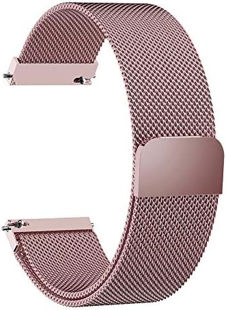 wpOP59NE Watch Band for Samsung Galaxy Watch Active Gear S3 Magnetic Metal Mesh Wrist Strap 20/22mm Rose Red 20mm