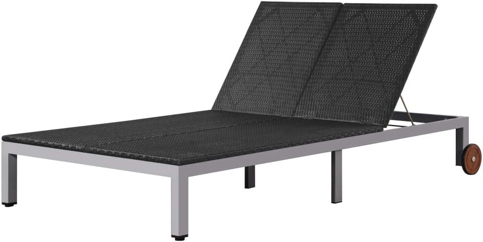 Fesjoy Rattan Outdoor Sunlounger Patio Adjustable Sun Lounger Recliner Reclining Chair with Wheels Double Bed Suitable for 2 Persons Garden Furniture Durable Steel Frame Black
