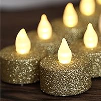 Tea Lights Candles,Gold LED Tea Lights,Tea Lights Battery Operated,Gold Glitter Flameless Tea Lights For Wedding Festival Christmas Decorations, Pack of 12