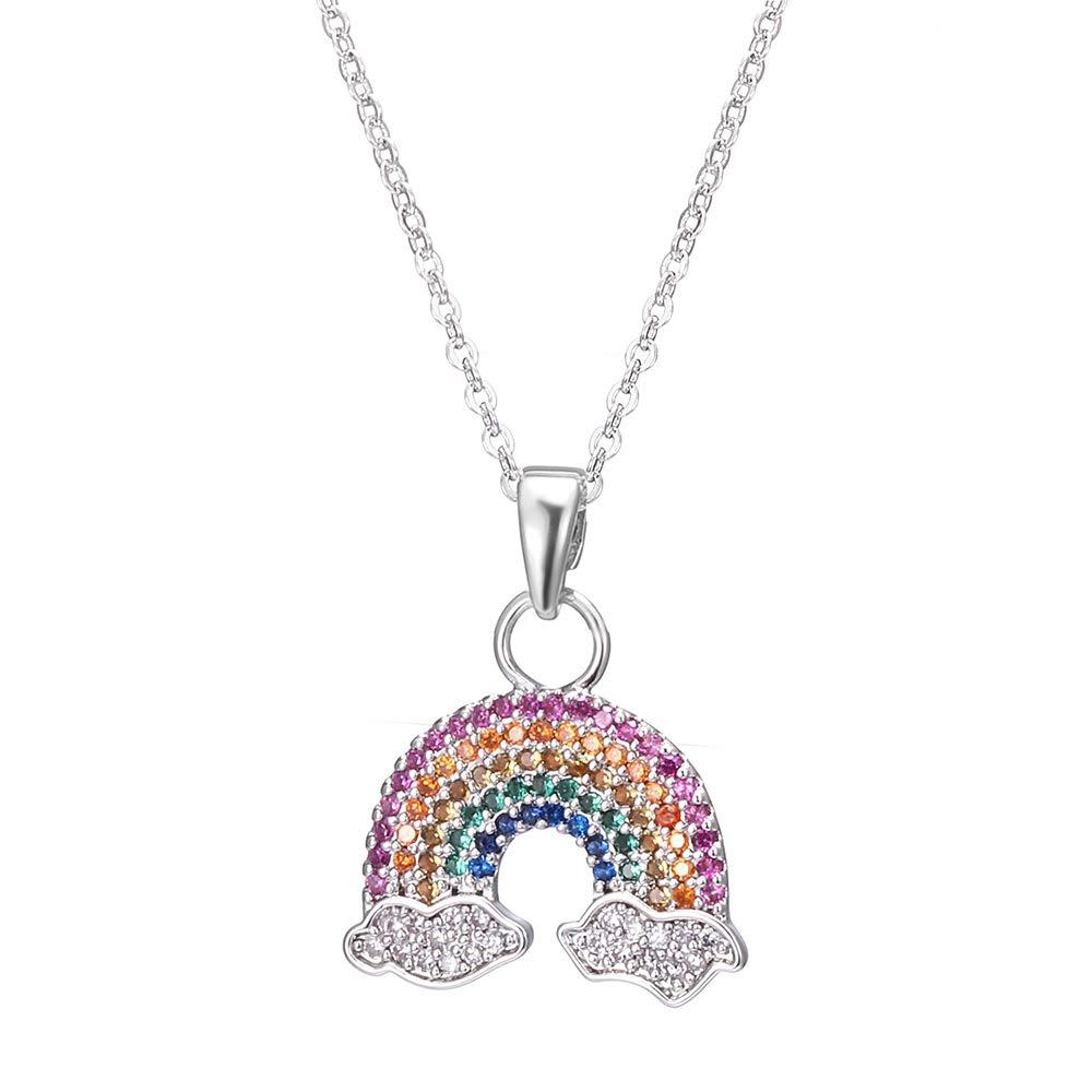 New Gold Silver Copper Necklace Rainbow Pendant Color Cubic Zirconia Crystal Women's Necklace Delicate Clavicle Chain Valentine's Day Gift for Women and Girls