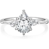 EAMTI 2CT 925 Sterling Silver Engagement Rings Pear Cut Wedding Teardrop Bridal Halo Cubic Zirconia Promise Rings for Women Size 3-11