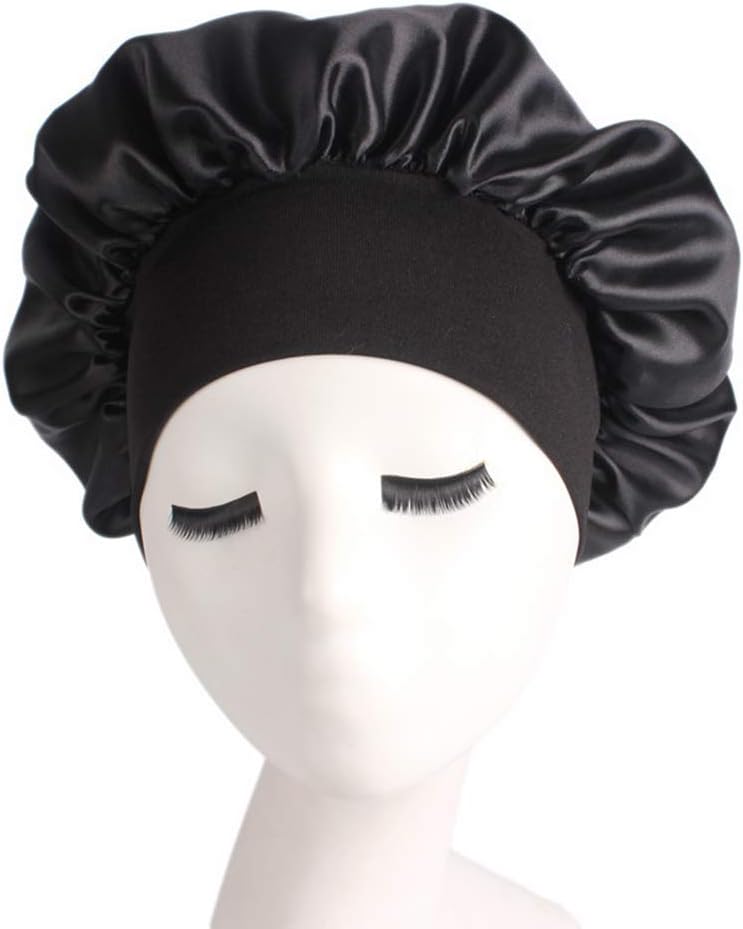 Harewom Satin for Curly Hair Sleeping Wide Band for Women Satin Shower Cap Black