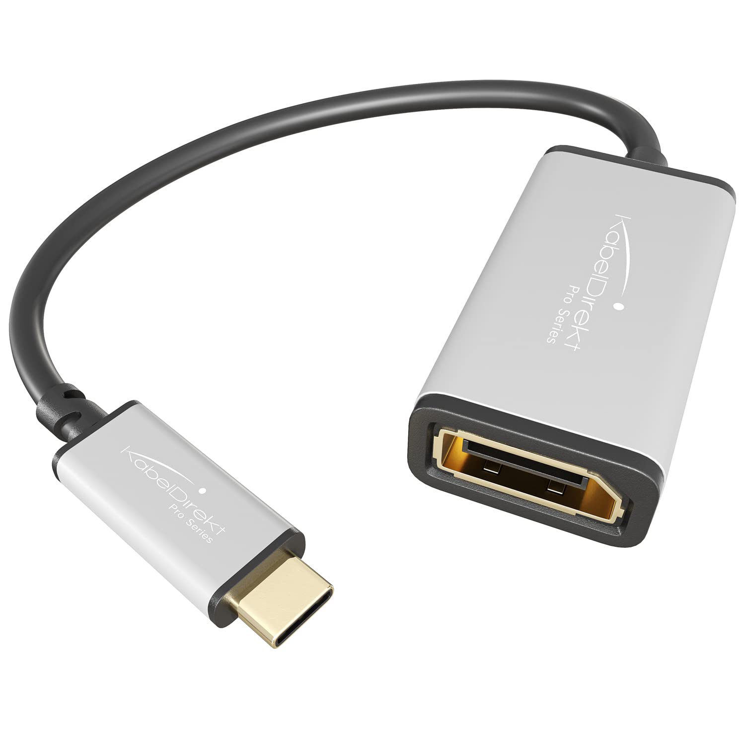 KabelDirekt – USB C to DisplayPort DP adapter – 0,15m – (supports resolutions up to 4K/60Hz, USB C 3.1 and Thunderbolt 3, suitable for MacBook Pro 2016/2017, MacBook 12" and other devices)