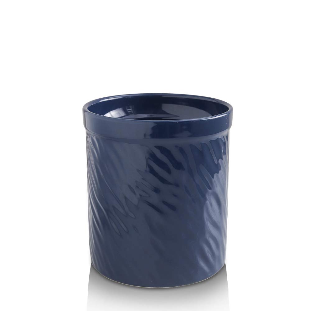 KOOV Kitchen Utensil Holder, Large Ceramic Utensil Crock, Deep and Stable, Caddy Texture Series (Dark Blue)