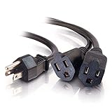 C2G 29802 16 AWG 1-to-2 Power Cord Splitter (NEMA 5-15P to 2 NEMA 5-15R) TAA Compliant, Black (18 Inch)